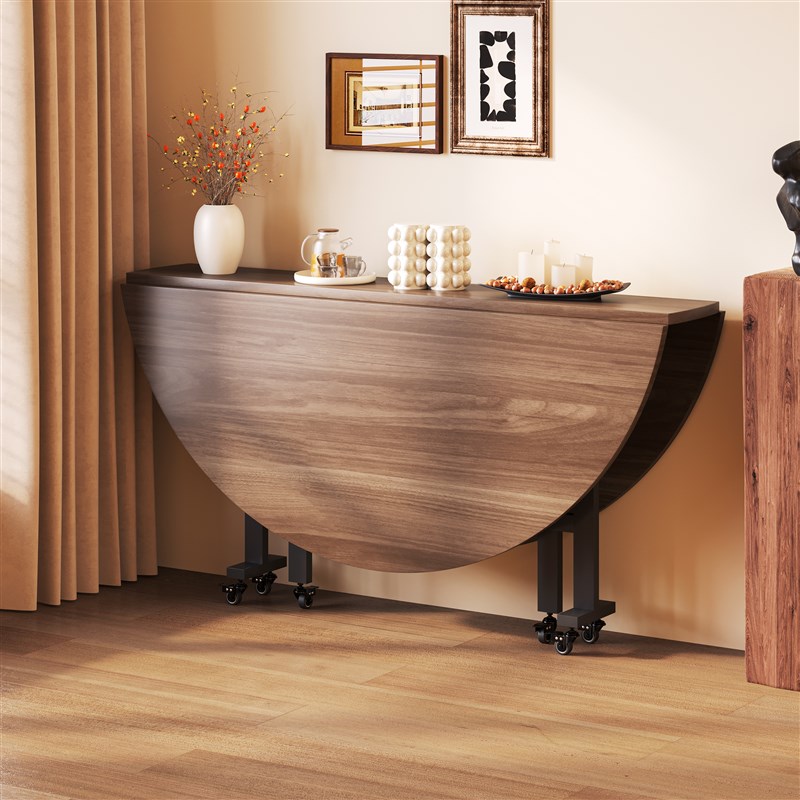 可折叠餐桌家用小户型吃饭桌子家用中古风圆餐桌202U5新款桌子圆