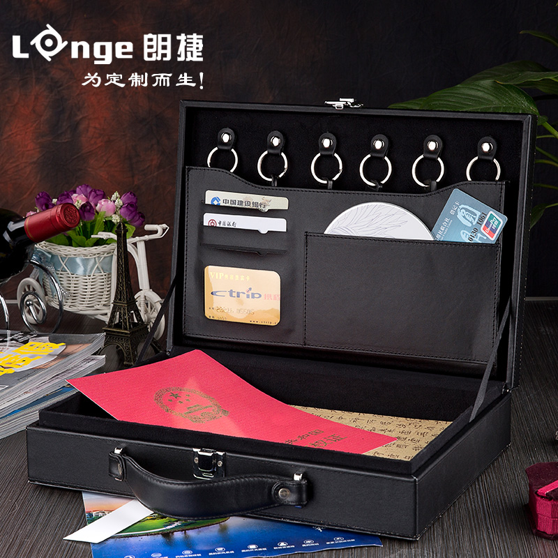 商务楼盘交房钥匙礼品盒 头层真皮A交房箱木箱 房产交房箱定制log