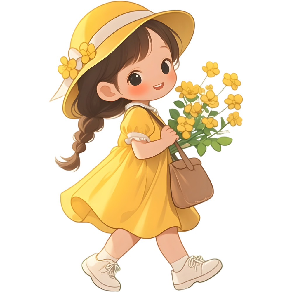 青春活力可爱捧花女孩墙面贴纸