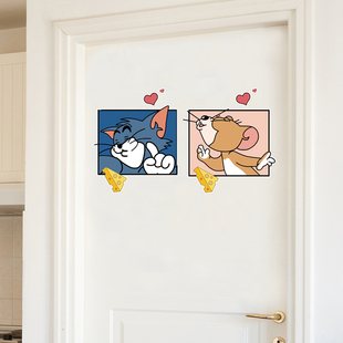 卡通趣味猫和老鼠门贴纸衣柜子贴画遮丑儿童房间卧室墙贴装 饰P249