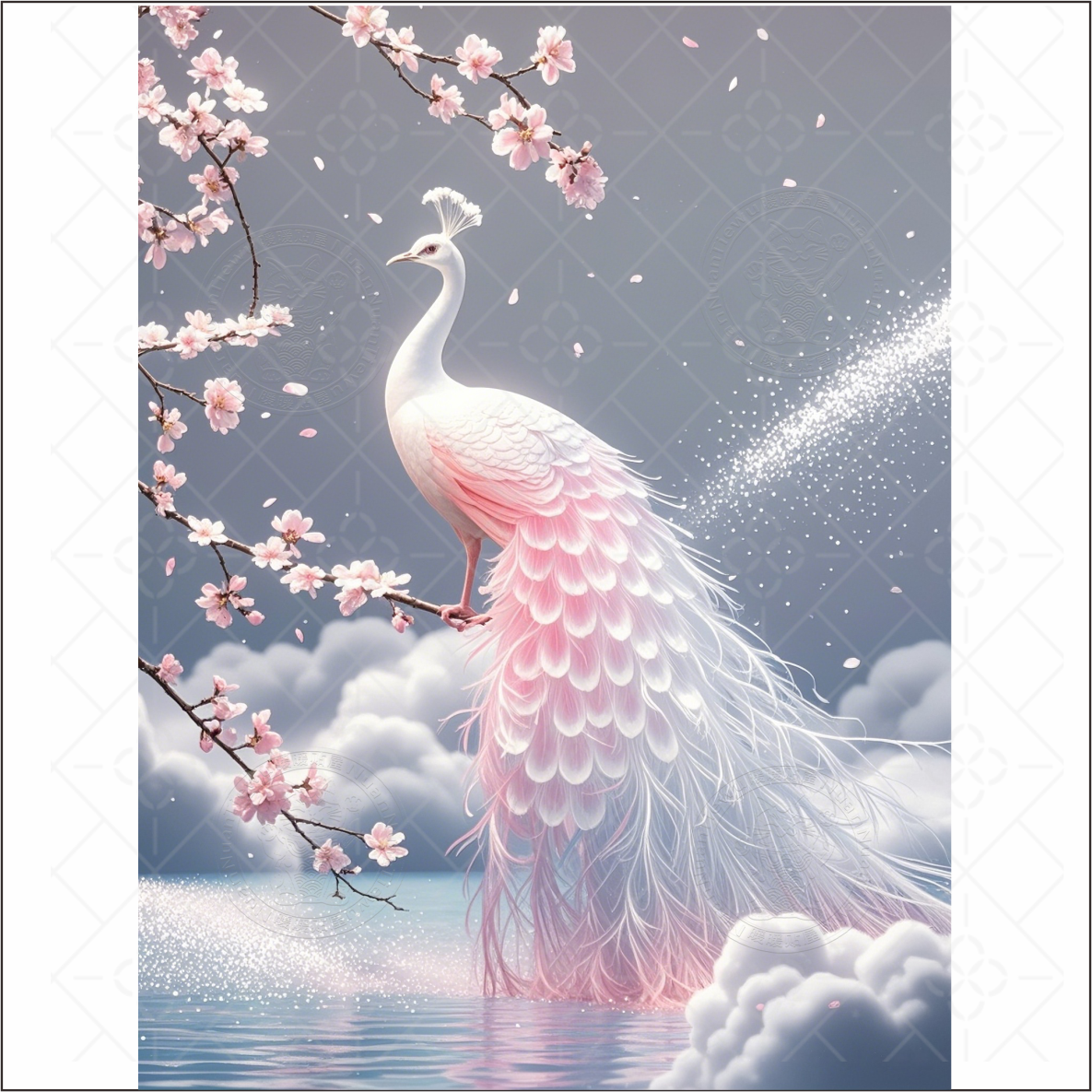 原创粉色孔雀樱花超仙自粘墙贴