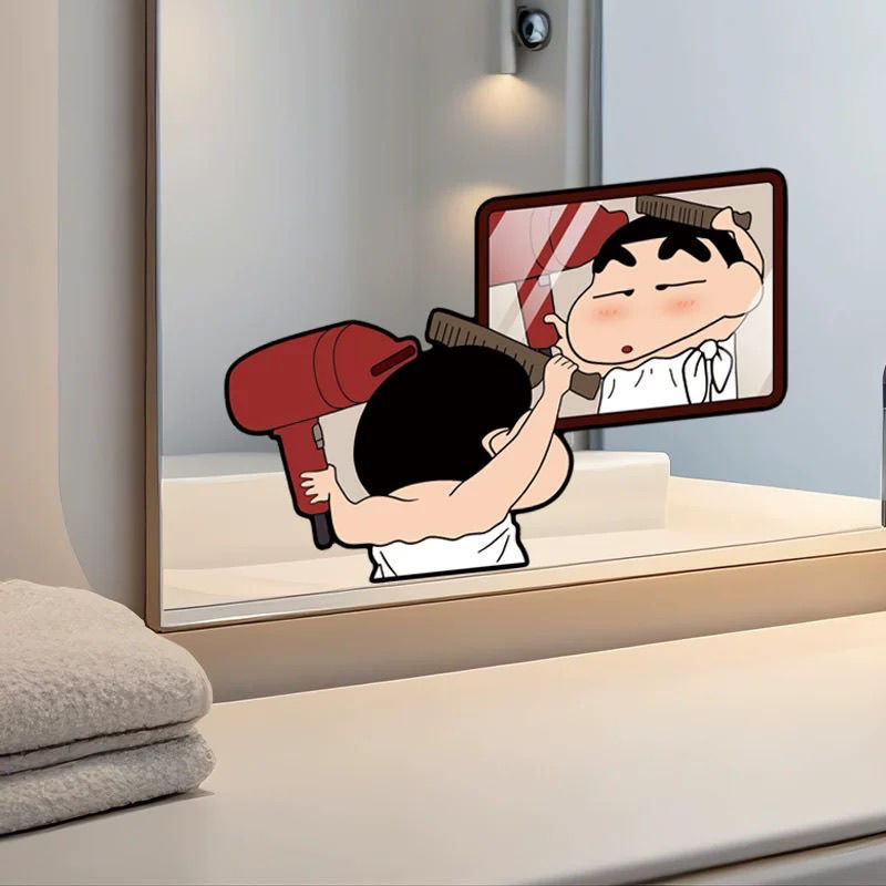 蜡笔小新镜子贴纸自粘卫生间遮挡神器卡通装饰贴纸玻璃贴画P231