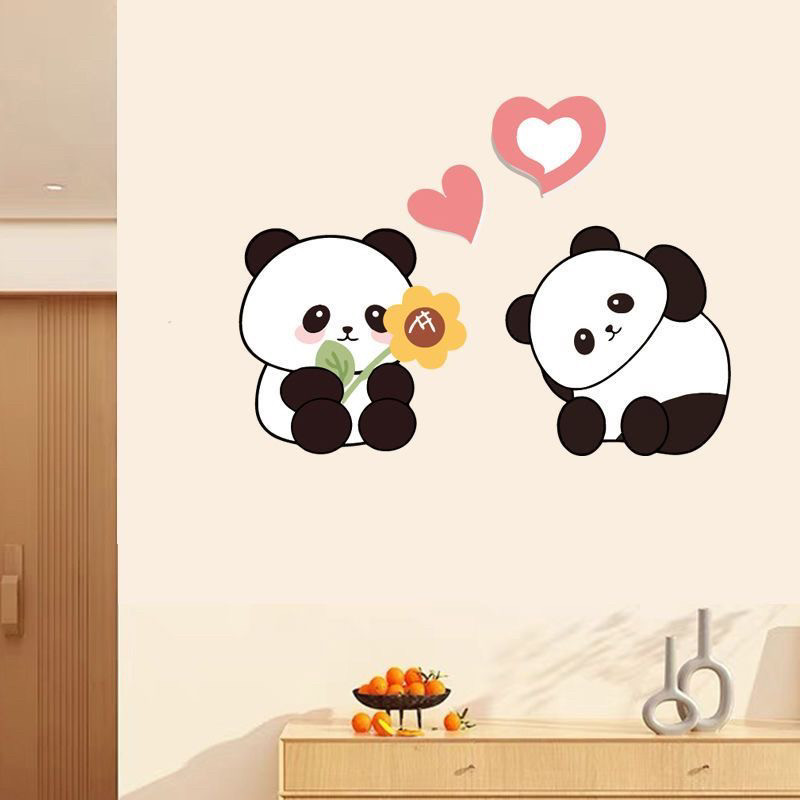 熊猫可爱门贴纸墙贴遮丑自粘贴画