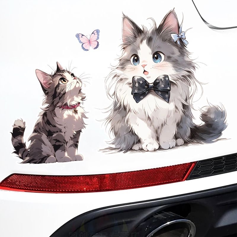 漫画猫咪创意个性车贴划痕遮挡