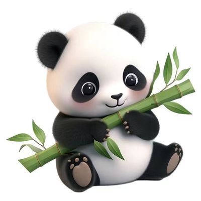 熊猫抱竹子的熊猫卡通贴纸