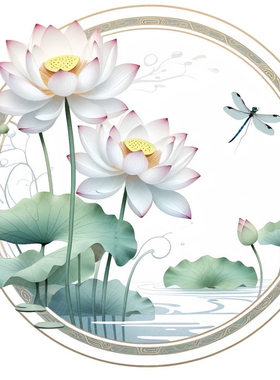 荷花池塘温馨唯美贴纸室内卫生间卧室玄关电脑厕所自粘贴画P192