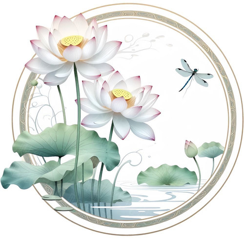 荷花池塘温馨唯美室内卧室贴纸