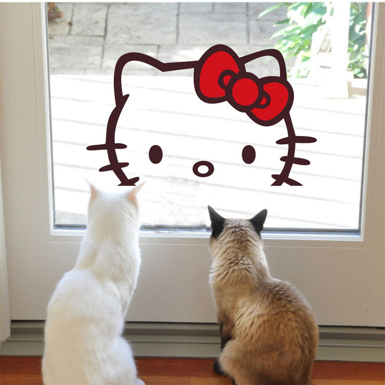 HelloKitty猫凯蒂猫墙贴儿童卧室房床头贴纸窗贴门贴橱窗贴P358