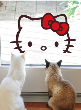 HelloKitty猫凯蒂猫墙贴儿童卧室房床头贴纸窗贴门贴橱窗贴P358