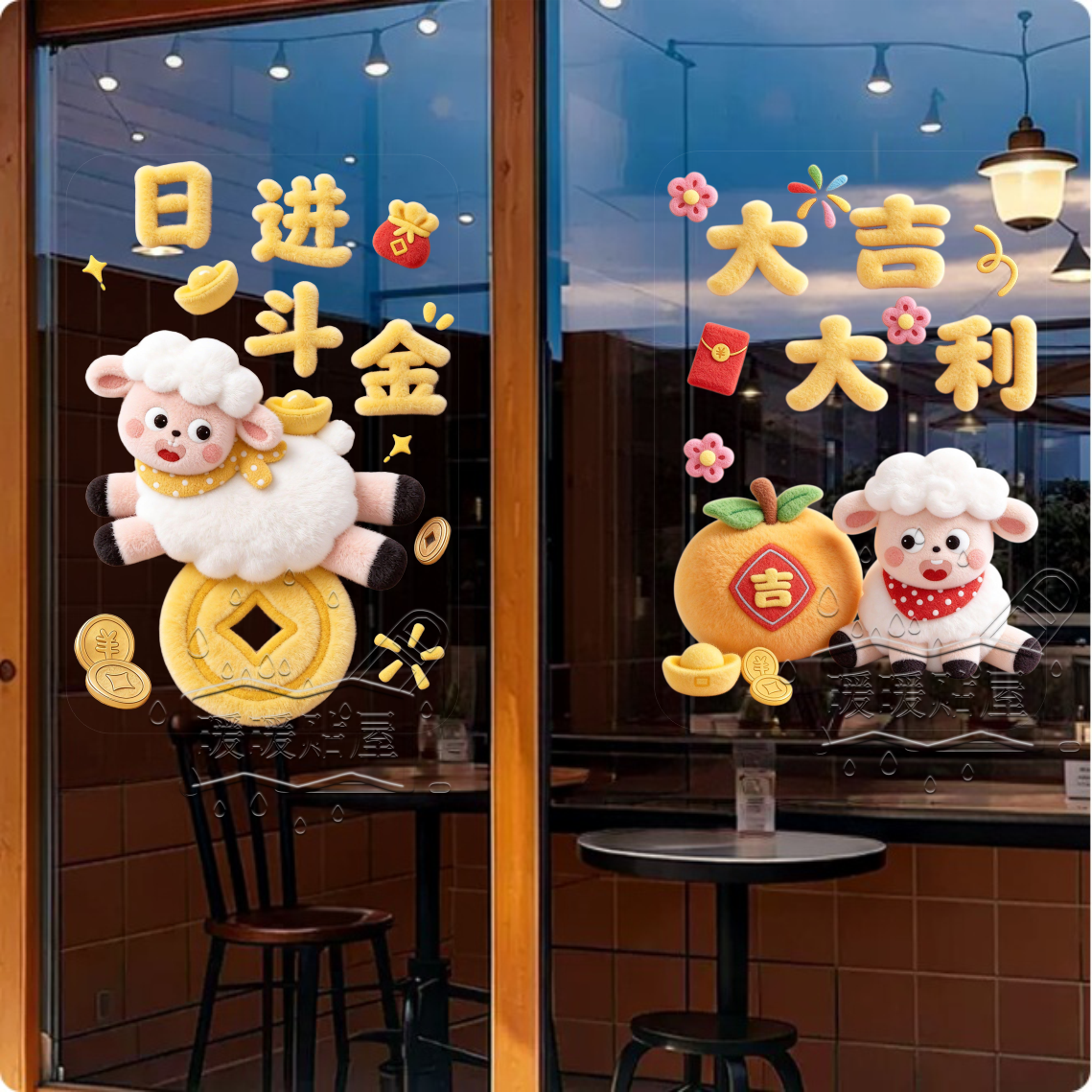 2025新年羊毛绒大吉大利窗花贴