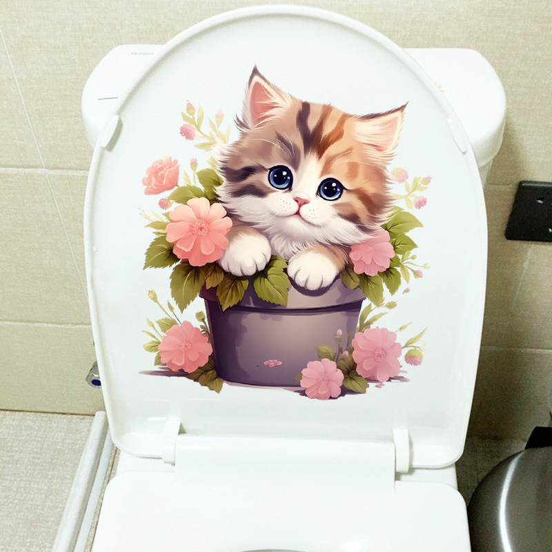 花盆猫咪防水自粘马桶贴