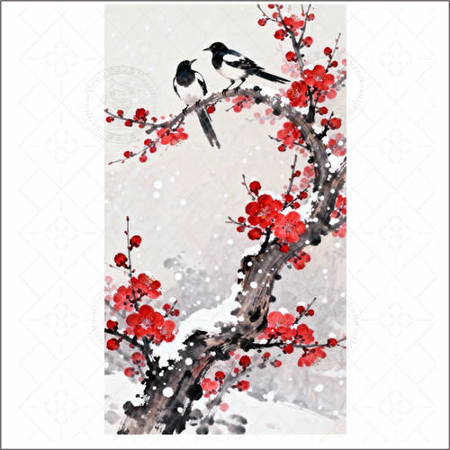 中式梅花喜鹊复古国风喜上眉梢墙