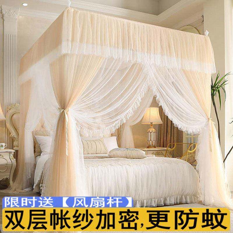 蚊AZQ帐.家双层宫廷落地18x2双人床1米5三开门公主风用老式纹支架