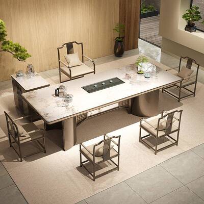 岩板茶台茶桌组合02新款高椅端2烧水DXM5壶一体嵌入式茶具一整套