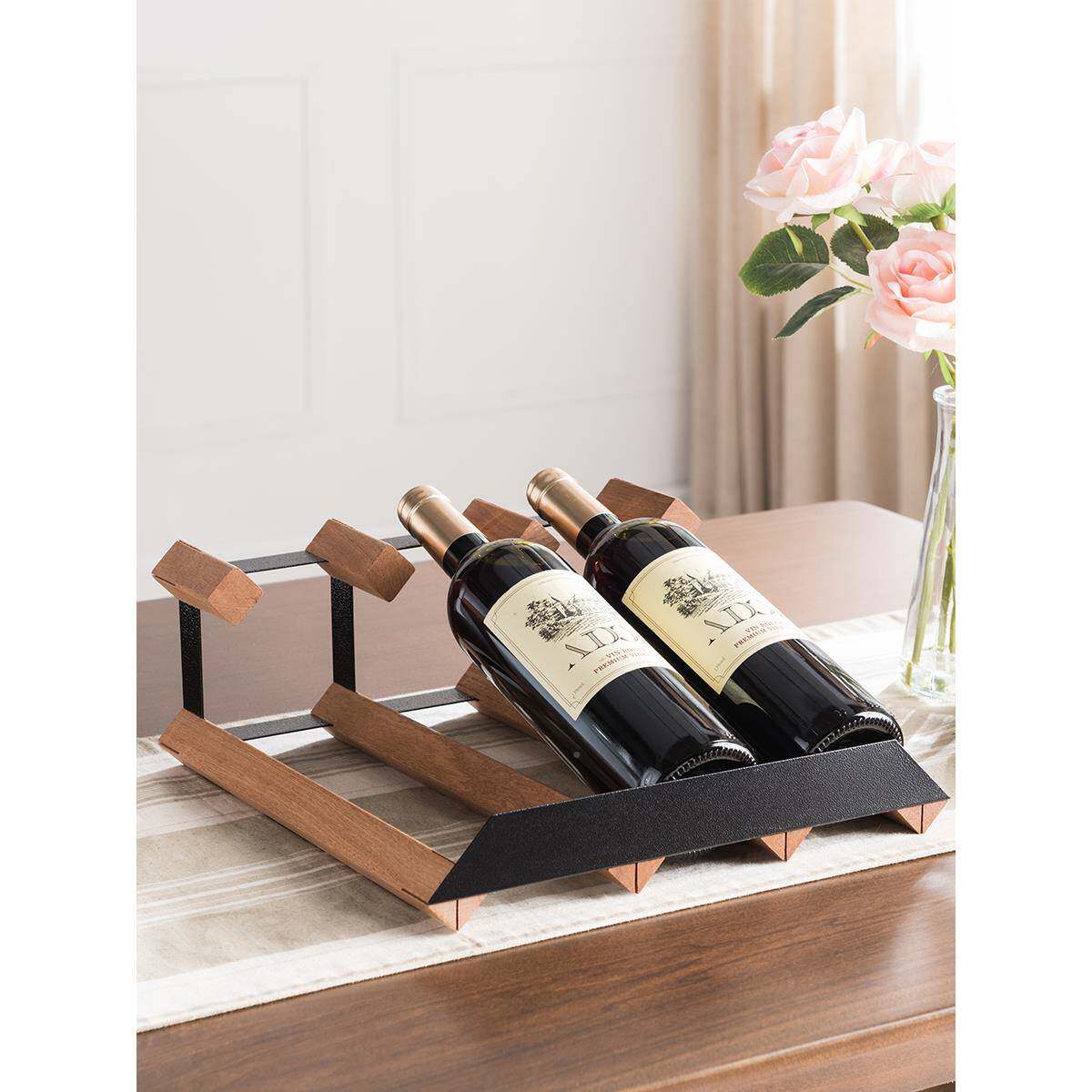 ?红酒架摆件现代酒轻奢小架斜放展酒示创意窖柜实木架酒子Fh($%p#
