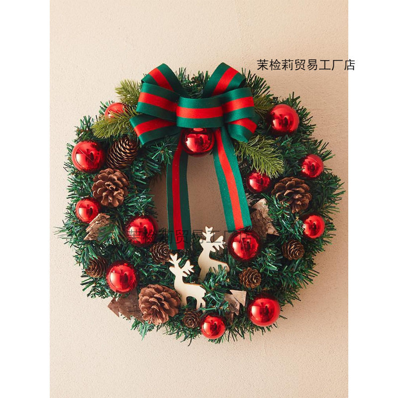 圣诞节装饰品创意圣诞花环门挂藤条橱窗氛围场景布置圣诞树挂件