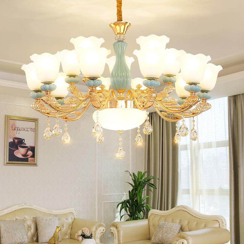 欧卧式陶2瓷吊灯简欧客厅灯餐厅室灯简853约家现代大气用灯具025