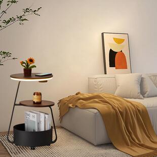 奶油厅风卧室20861床头柜台一体立客沙发边几落地灯无线充电氛围