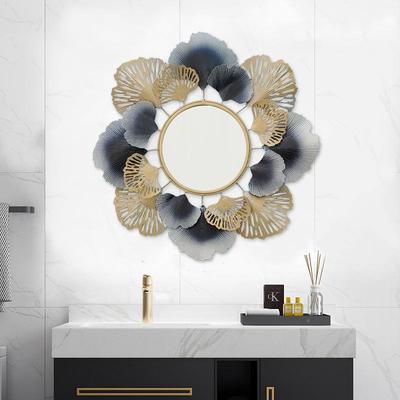 新中式轻奢空化挂妆镜铁446艺镂镜花朵挂墙式镜民宿创意半身挂饰