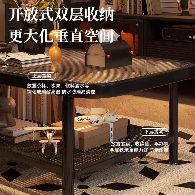 中古客厅长形玻RNE璃茶几沙发边角茶几复方古法风式小户型置物架小桌