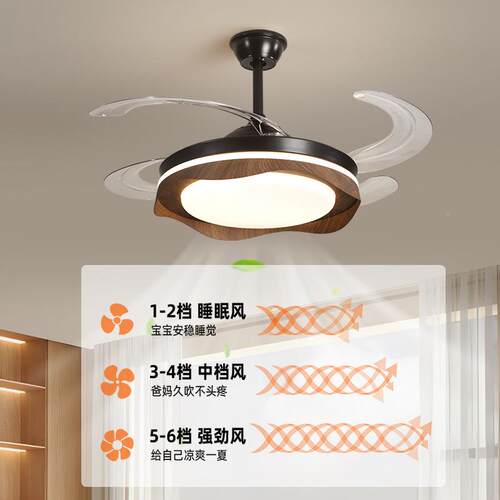全光卧谱护眼21风灯美复古胡桃木纹餐厅中古风式扇室书房隐形吊扇