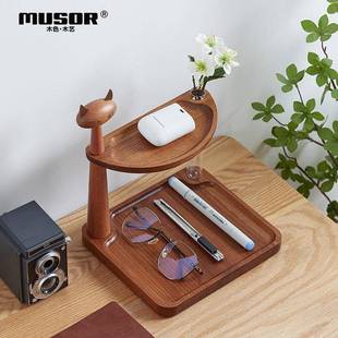 【猫咪收纳盘实木门玄口关】钥匙猫咪收纳收纳盒创意摆件客厅桌进