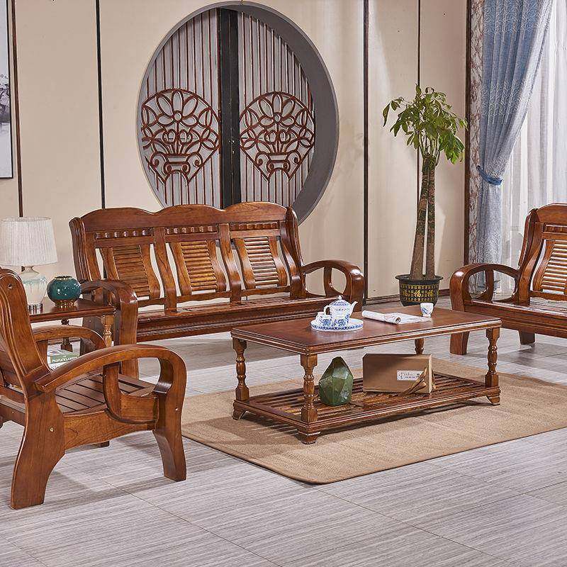 现中式全木沙发1+2+代3组合全质实木村沙发客厅小户型沙JKQ发农组