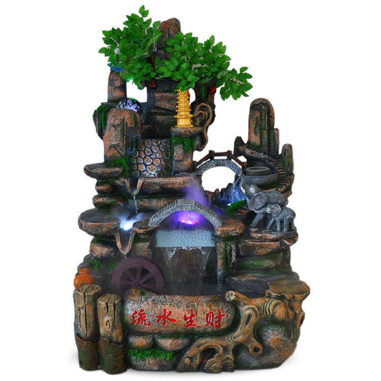 大型假山喷流水工艺品MBT仿真树象山水微景观鱼缸创泉意双客厅摆