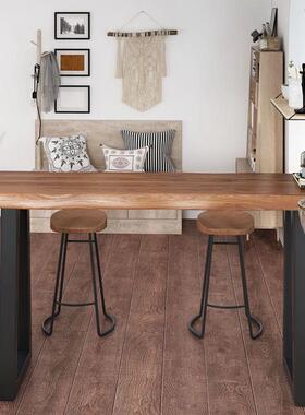 实木吧子台桌家用阳NDZ台靠长条窄桌商用酒吧台高脚桌组桌墙椅合