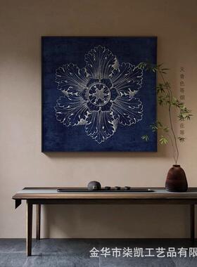 新中深蓝床色抽象花朵卧感室头玄关客式厅装YPR饰画竹叶方形挂画