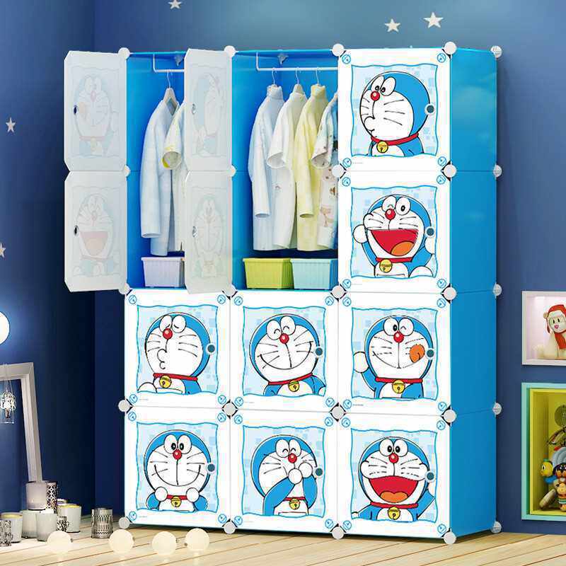 哆啦梦简易衣柜塑料仿实木钢架布艺成人儿童学生收纳柜子组装衣橱