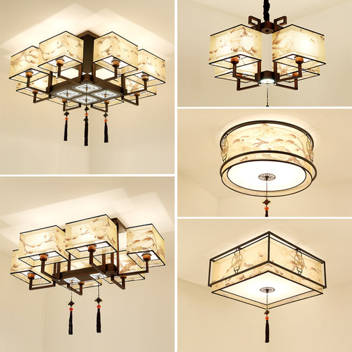 新中式吸顶灯花鸟长方形客厅灯简C约现代家用卧室中国风中式灯具