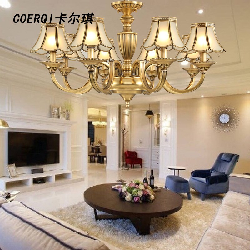 客厅欧式吊灯 复古p全铜灯简约餐厅卧室艺术吊灯 别墅大气灯具