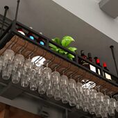 酒吧悬挂倒挂红酒杯架吧台吊架酒瓶置物架吊柜家用高脚杯水杯挂架