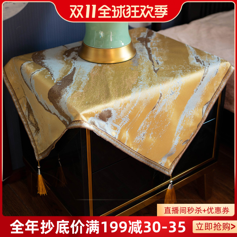 轻奢新中式桌布布艺棉麻桌旗欧式餐桌布纯色防水床头柜.盖布茶几