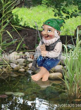 工厂现货 树脂小矮人垂钓钓鱼侏儒女孩庭院摆件花园草坪雕像装饰