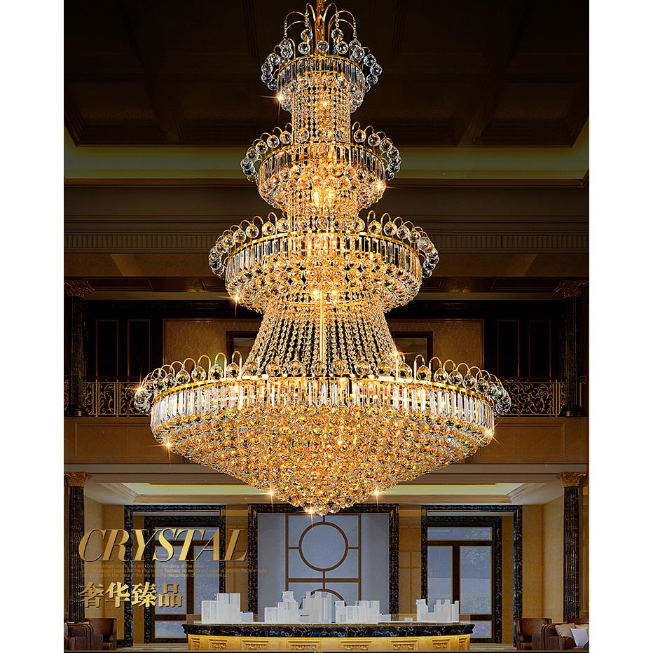 特价金色复式楼大厅客厅水晶大吊灯高档别墅酒店大厅水晶吊灯