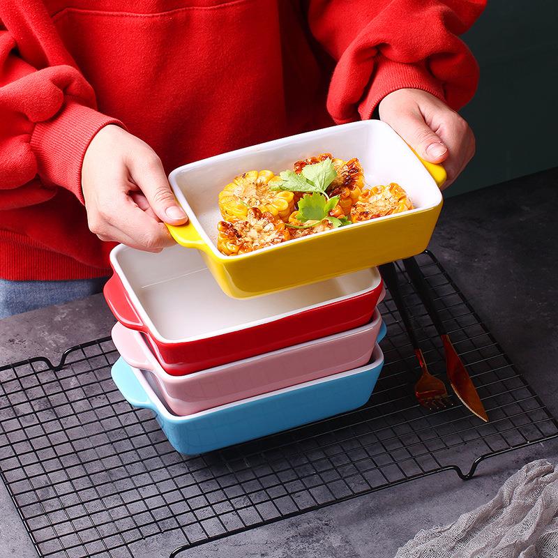 北欧芝士焗饭烤盘陶瓷盘子餐盘长方形烤箱用烤盘家用焗饭碗双耳盘