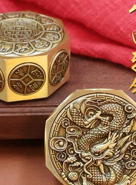 黄铜八面转钱旋转魔方解压手把件随身携带马上赢骰子龙年招财摆件