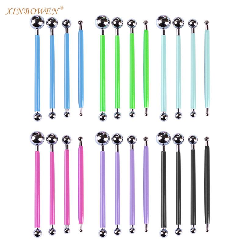 4支8头实心球形不锈钢丸棒手工精雕油泥雕刻组不锈铁粘土压窝陶泥