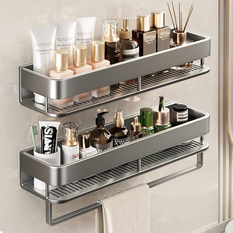 卫生间浴室毛巾架置物架子一体免打孔加高厕所洗手洗漱台收纳挂杆