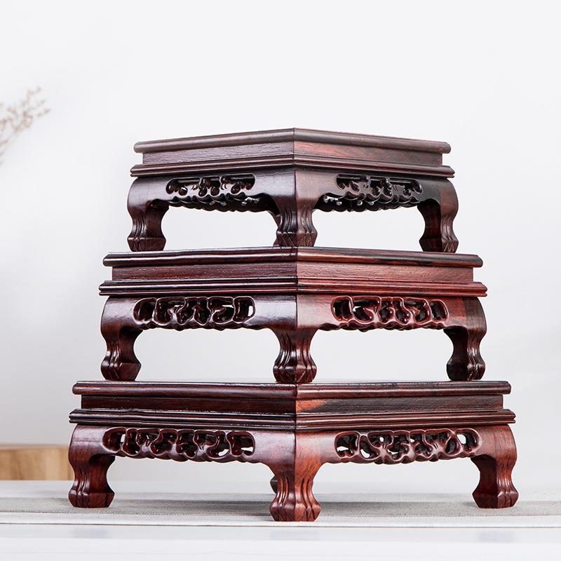 虎脚底座正长方形酸枝木工艺品摆件红木雕刻盆景奇石佛像花瓶木雕