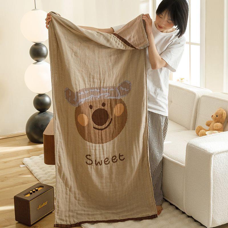 卡通全纯棉浴巾四层纱布棉麻吸水吸汗大毛巾洗浴巾午睡休闲薄毯子
