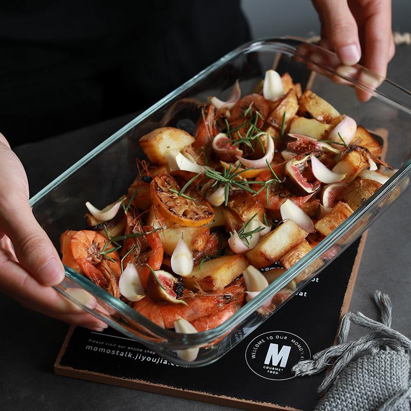 钢化玻璃长方形烤盘药材展示盘蒸鱼盘焗饭接油盘微波炉烤箱可微波