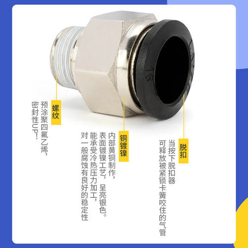 莱泽气动快速接头气管快插螺纹直通PC4PC6PC8PC10PC12-M5机械元件