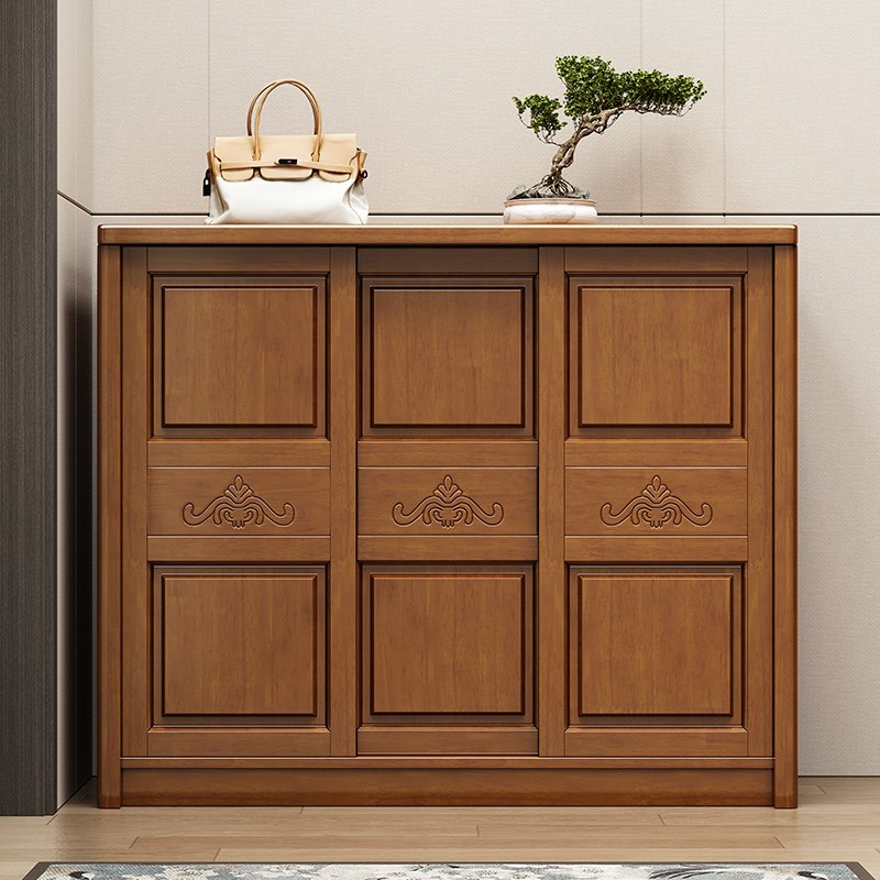 全实木鞋柜家用玄关柜一体入户门口靠墙大容量收纳储物推拉门柜子