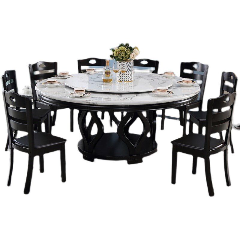 大理石餐桌实木大圆桌新中式10人家用饭厅1.8m实木圆形餐桌椅组合