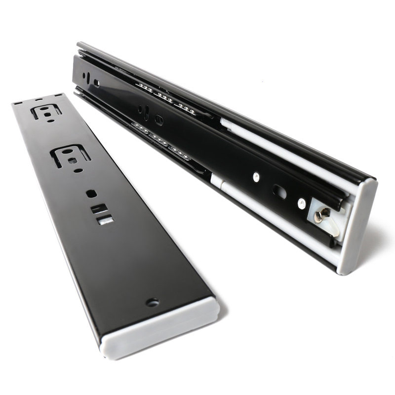 抽屉三节轨加厚阻尼缓冲黑色轨道电脑桌键盘托架二节导轨橱窗导轨