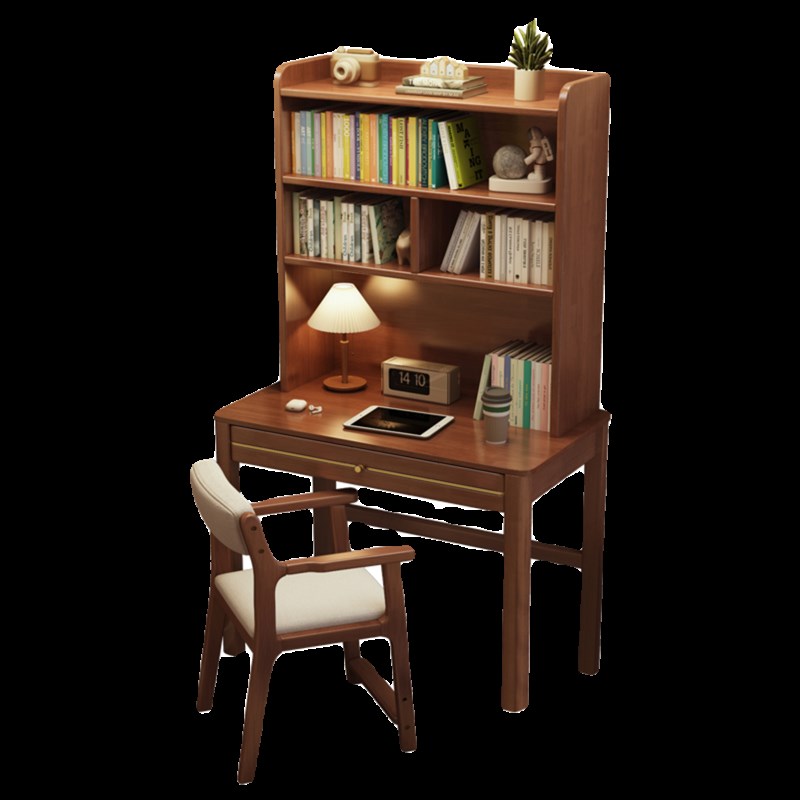 实木儿童书桌书架一体轻奢家用小户型学生写字桌卧室简易电脑桌子