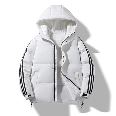 三条杠抗寒加厚假两件羽绒服棉衣男装保暖白鸭绒外套潮流加厚大码